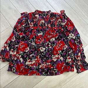 J. Crew Vibrant Red and Purple Floral Top